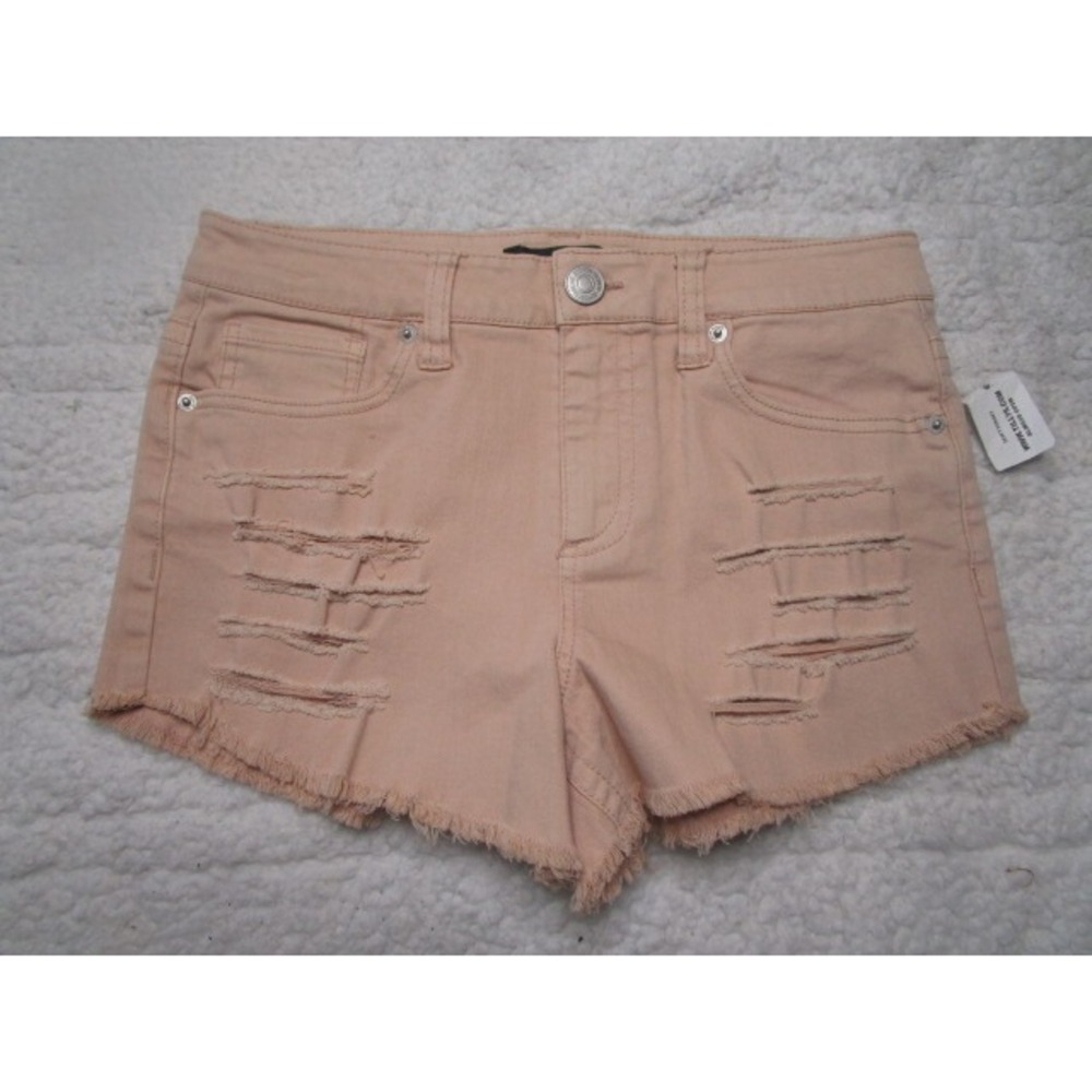 Almost Famous Womens Denim Shorts Light Pink Size 7 Distressed Cutoff NWT